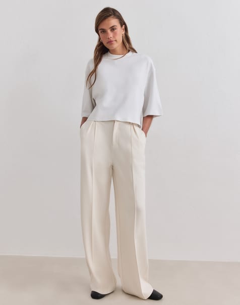 Aim'n Cream luxe relaxed tailored pants in cream - view 1