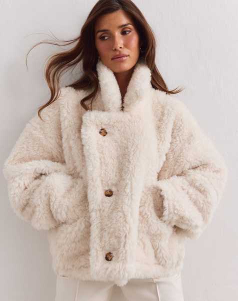 Aim'n Cream reversible shearling jacket in cream - view 1