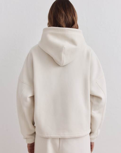 Aim'n Cream varsity sweat zip hood in cream, 4 of 4