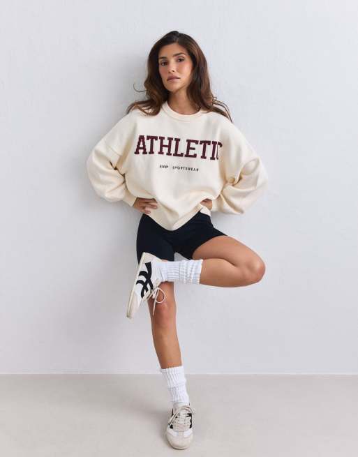 Aim'n cremefarvet sweatshirt i strik til træning, 3 af 4