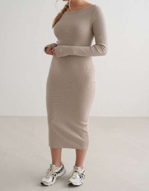 Aim'n Dark clay ease ribbed long sleeve dress, 4 of 4