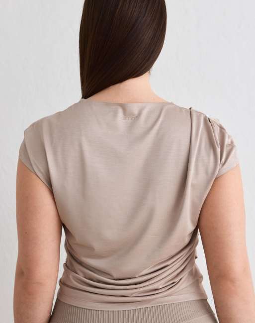 Aim'n Dark clay luminous draped short sleeve in dark clay, 3 of 4