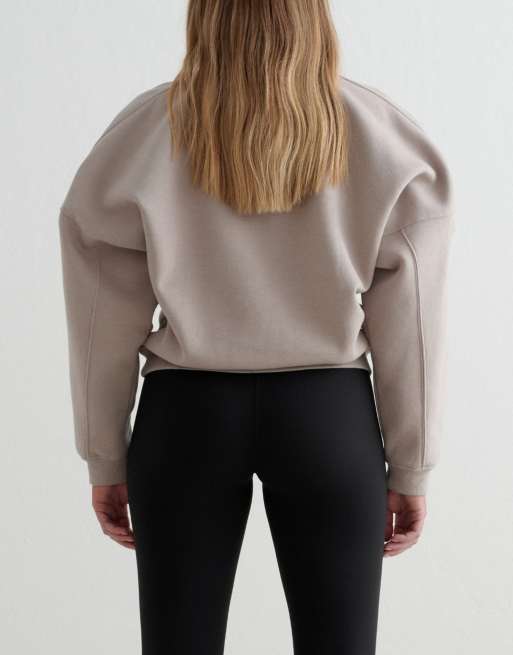 Aim'n Dark clay varsity sweat half zip in beige, 2 of 3