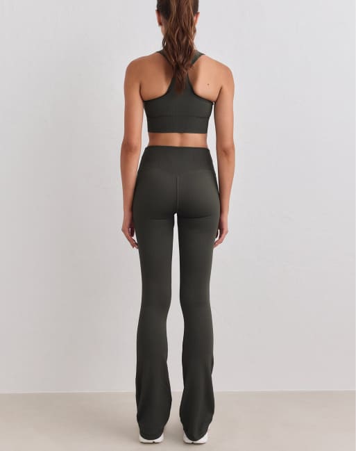 Aim'n Dark ivy ribbed seamless flare tall tights in dark ivy, 2 of 4