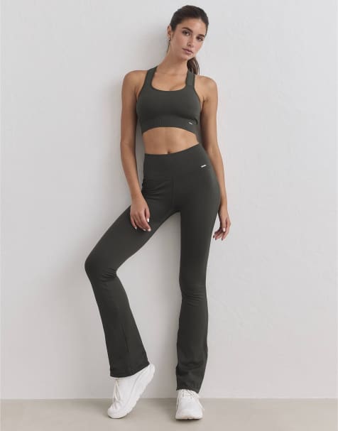 Aim'n Dark ivy ribbed seamless flare tights in dark ivy - view 1