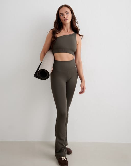 Aim'n Dark ivy ribbed seamless one shoulder bra in dark ivy, 4 of 4