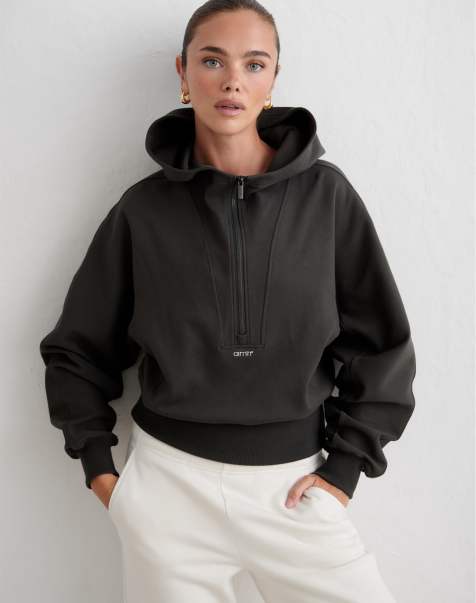 Aim'n Dark ivy sportif half zip hood in dark ivy - view 1