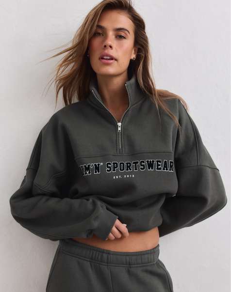 Aim'n Dark ivy varsity sweat half zip in dark ivy - view 1