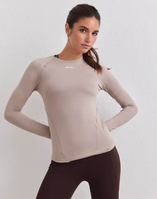 Aim'n Dark - T-shirt basic a maniche lunghe morbida color argilla scuro