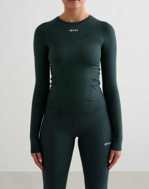 Aim'n - Deep Emerald - Zachte basic top met lange mouwen in groen - view 1