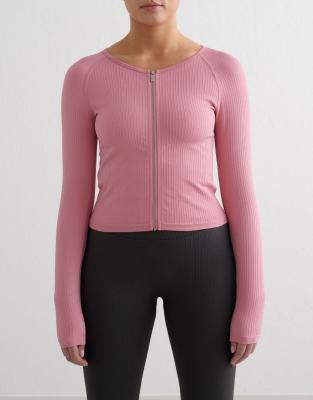 Aim'n - Desert Rose - Nahtlose gerippte Jacke in Desert Rose mit Reißverschluss-Rosa