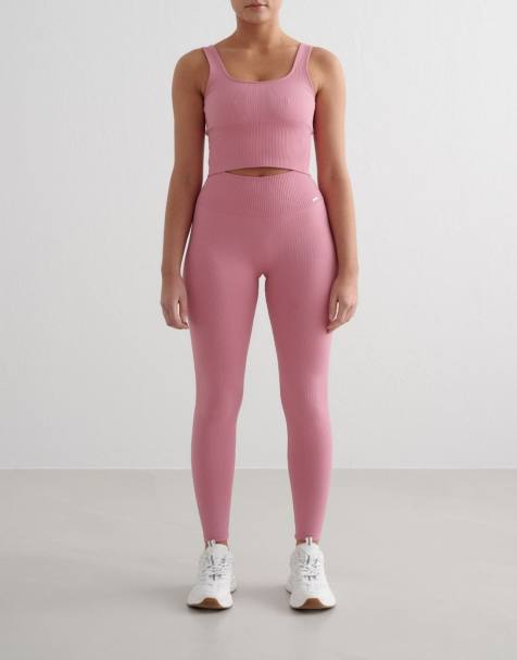 Aim'n - Desert Roze - Geribbelde naadloze corrigerende bh en legging in roze - view 1