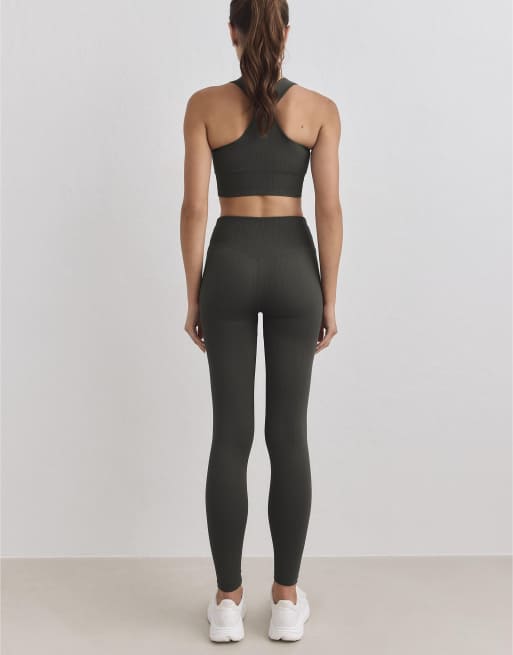 Aim'n donker klimop geribde naadloze tights in donker klimop, 3 van 4