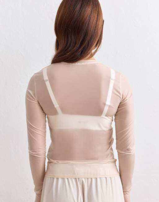 Aim'n doorschijnende longsleeve in zandkleur, 2 van 4
