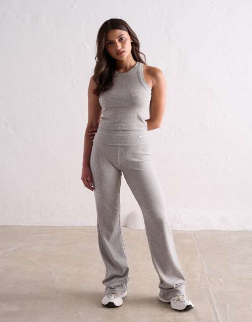 Aim'n - Ease - Geribbelde broek in gemêleerd grijs