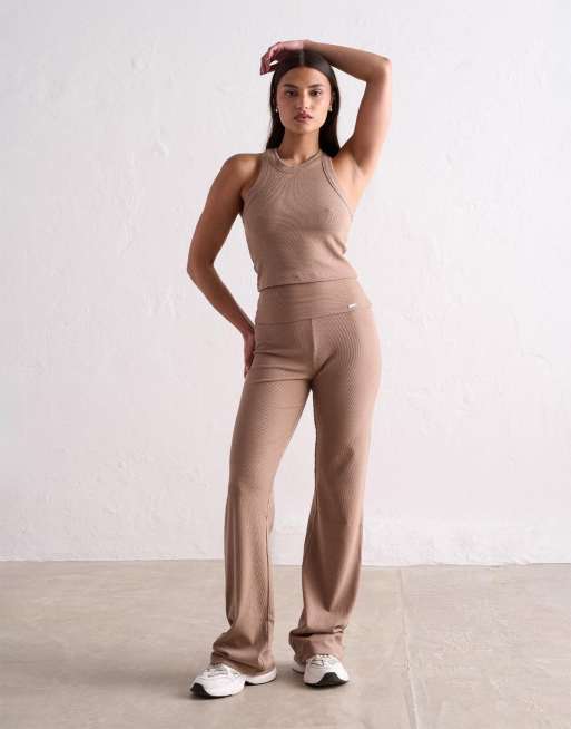 Aim'n - Ease - Geribbelde broek in gemêleerd toffeebruin