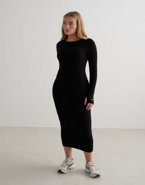 Aim'n - Ease - Vestito a maniche lunghe nero a coste - view 1