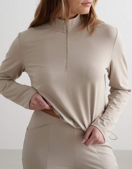 Aim'n - Essence - Maglia con zip corta color argilla scuro