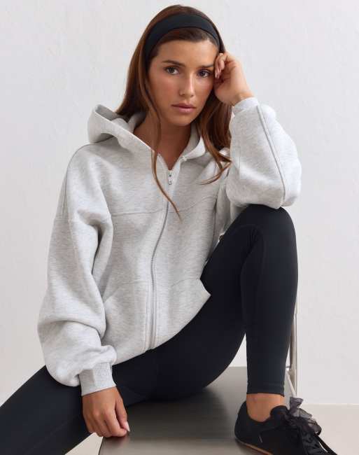 Aim'n felpa con cappuccio e zip Athletics Club in grigio chiaro mélange, 4 di 4