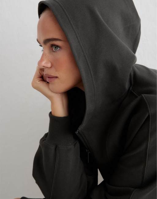 Aim'n felpa con cappuccio sportiva mezza zip in Dark ivy, 3 di 4