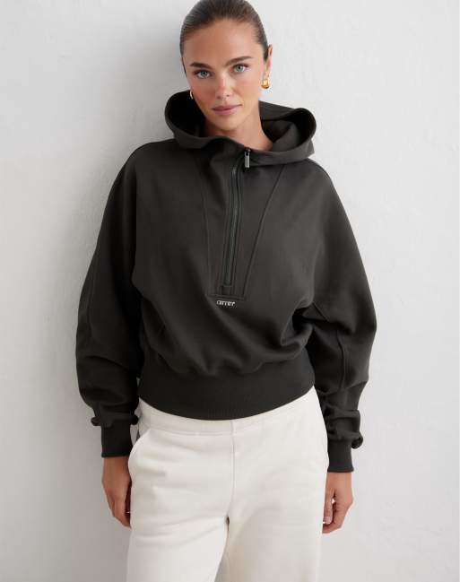Aim'n felpa con cappuccio sportiva mezza zip in Dark ivy, 4 di 4