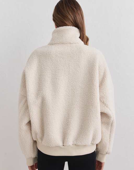 Aim'n felpa in pile con mezza zip color crema, 3 di 4