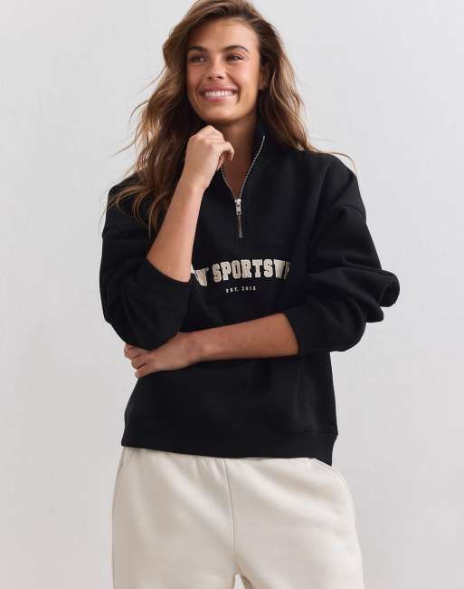 Aim'n felpa varsity nera con mezza zip, 2 di 4