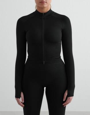Formende, nahtlose Jacke in Schwarz mit Reißverschluss Schwarz 40