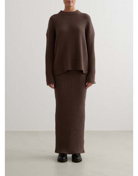 Aim'n - Geribbelde gebreide maxi rok in macchiato - view 1