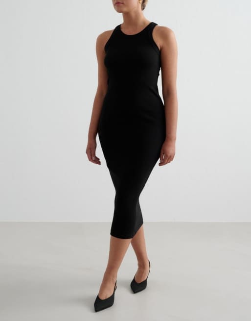 Aim'n - Geribbelde jurk met tanktop in zwart, 3 van 4