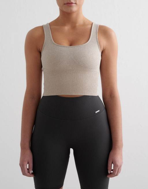 Aim'n - Geribbelde naadloze vormgevende bralette in gemêleerd beige