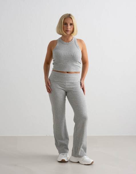 Aim'n - Geribbelde tanktop en broek in gemêleerd grijs - view 1