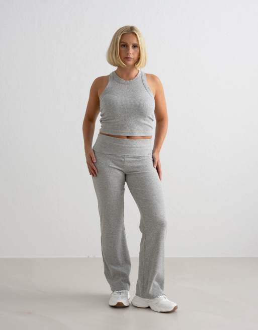 Aim'n - Geribbelde tanktop en broek in gemêleerd grijs