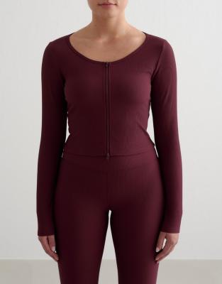 Aim'n - Gerippte Performance-Strickjacke in Kirschrot mit Reißverschluss