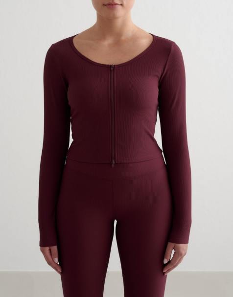 Aim’n – Gerippte Performance-Strickjacke in Kirschrot mit Reißverschluss - view 1