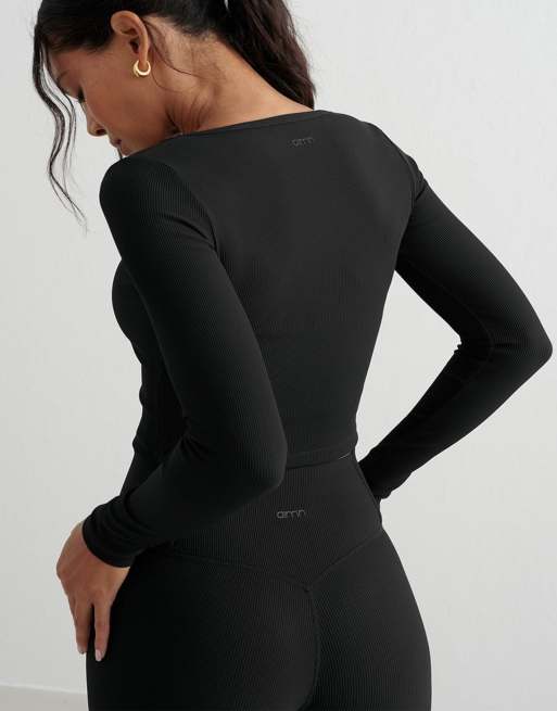 Aim'n – Gerippte Performance-Strickjacke in Schwarz mit Reißverschluss, 4 von 4