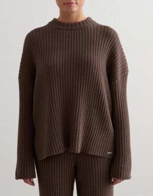 Aim'n - Gerippter Strickpullover in Macchiato-Brown
