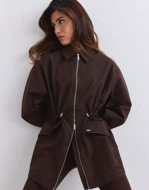 Aim'n giacca impermeabile con zip color cioccolato - view 1
