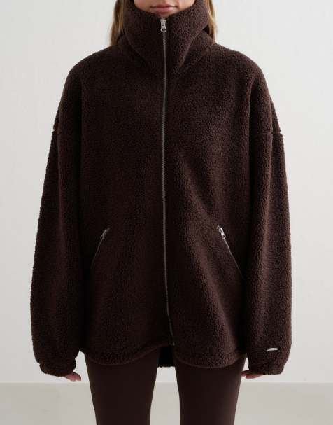 Aim'n - Giacca in pile borg color cacao con collo a imbuto e zip - view 1