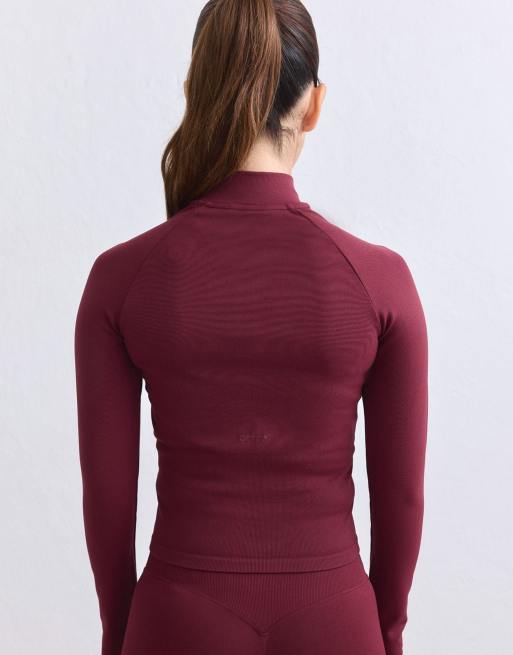 Aim'n - Giacca modellante color merlot senza cuciture e con zip, 3 di 4