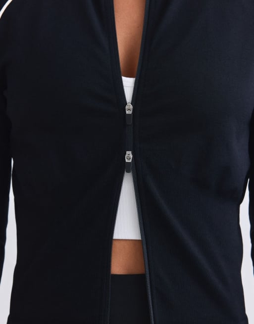Aim'n giacca nera seamless Shape con zip a contrasto, 4 di 4
