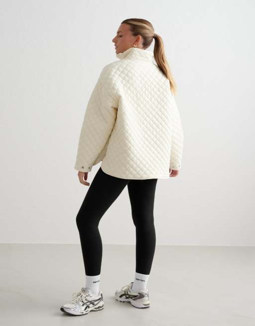 Aim'n - Giacca trapuntata oversize color bianco mandorla, 3 di 4
