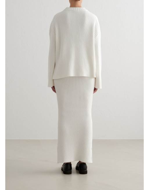 Aim'n - Gonna lunga bianca in maglia a coste color bianco mandorla