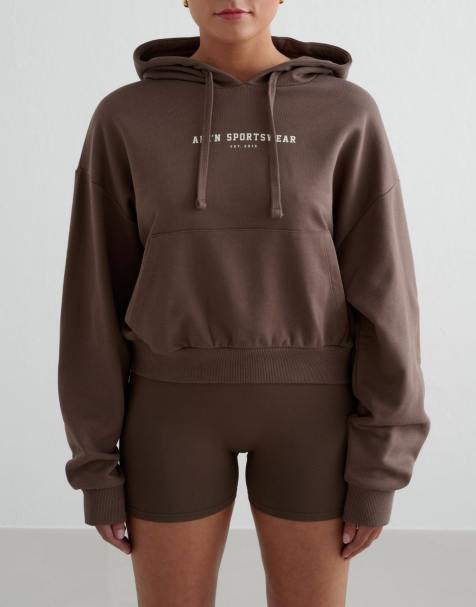 Aim'n - Hoodie in collegestijl met capuchon in macchiato bruin - view 1