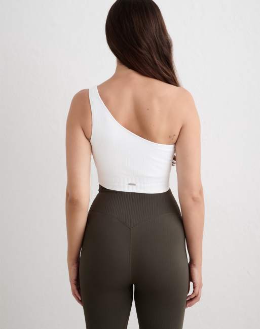 Aim'n hvid ribstrikket sømløs one shoulder-bh i hvid, 2 af 4