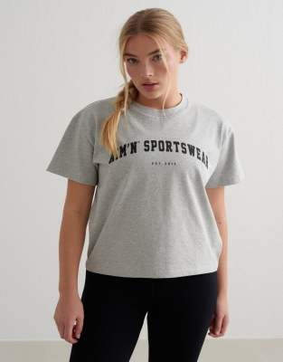 Aim'n - Kastiges College-T-Shirt in meliertem Grau