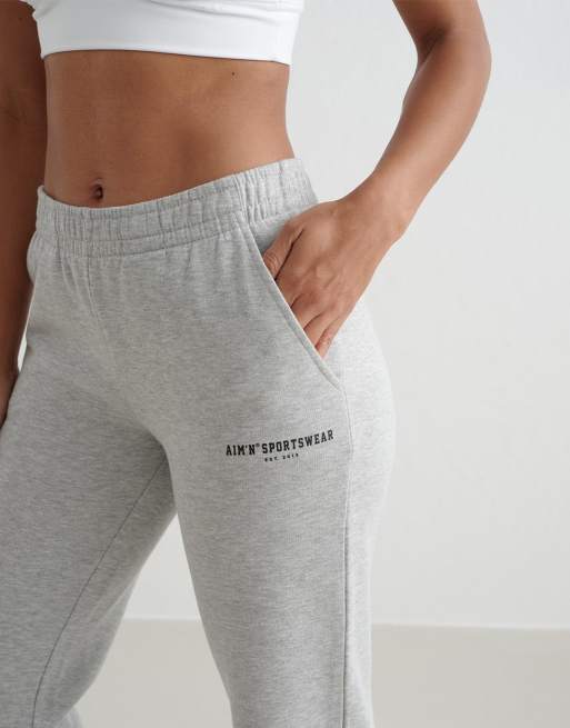 Aim'n - Klassieke varsity sweatpants in gemêleerd grijs, 4 van 4
