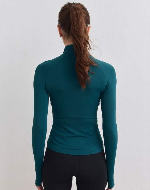 Aim'n Lagoon running zip long sleeve in lagoon, 3 of 4