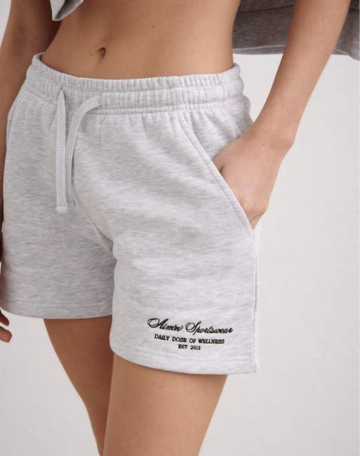 Aim'n Light grey melange script sweat shorts in light grey melange, 2 of 4