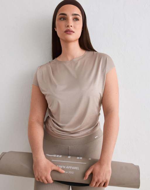 Aim'n - Maniche corte drappeggiate color argilla scuro